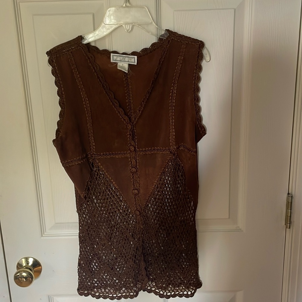 Dark Brown Leather Vest with Vintage Texture
